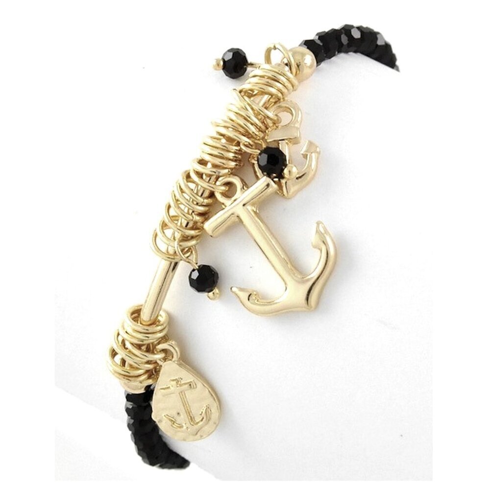 Gold Charm Anchors (3) Slim Stretch Bracelet